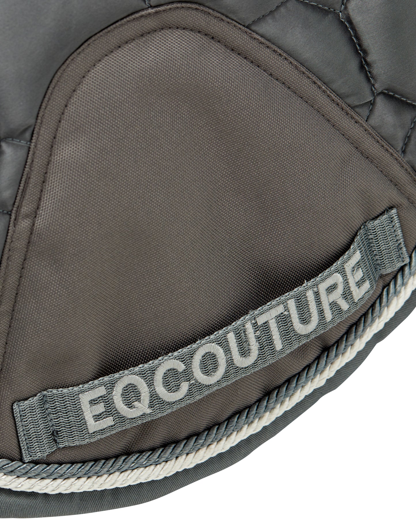 Equestrian luxury quilted grey satin jumping cut saddle pads/numnahs.
