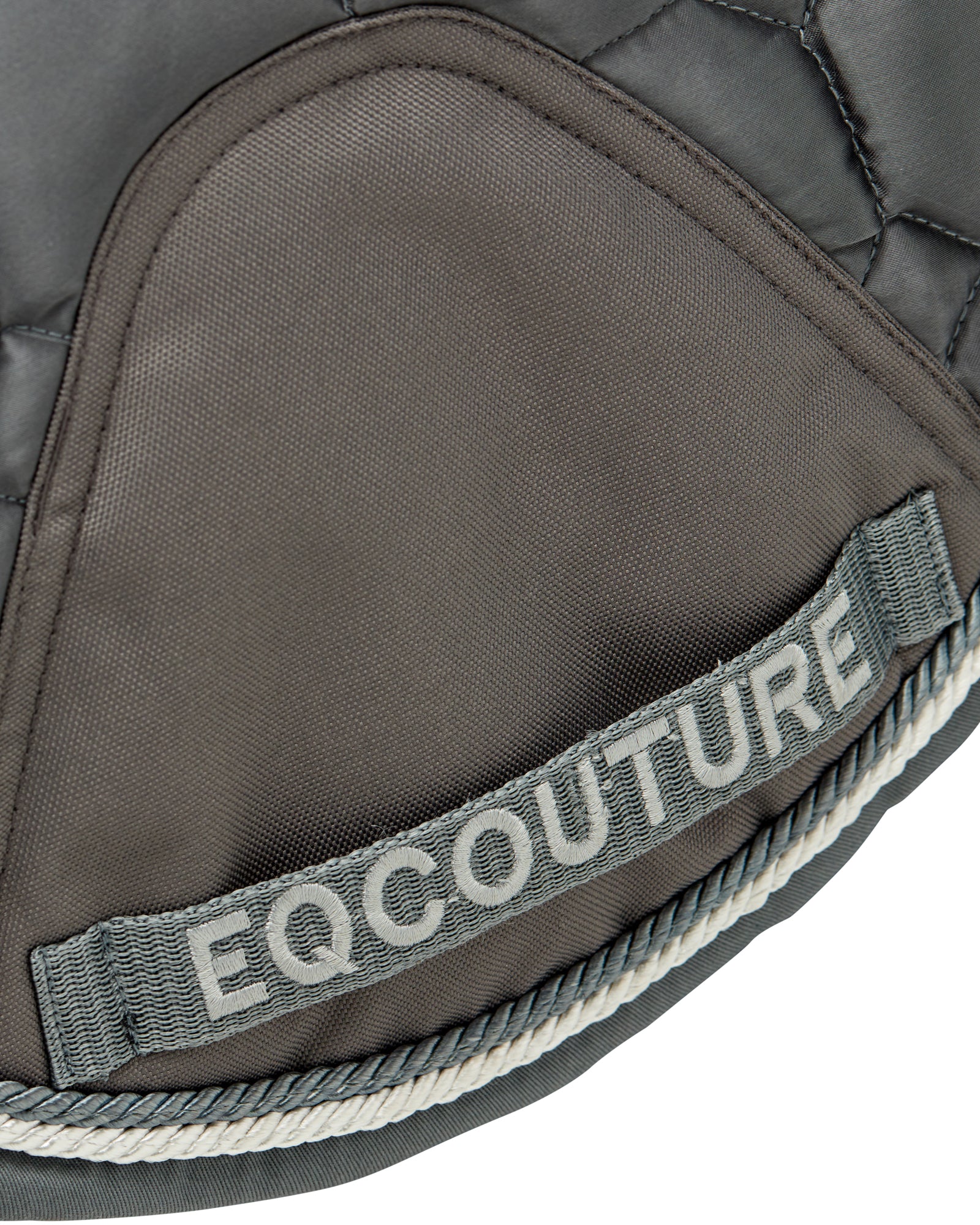 Equestrian luxury quilted grey satin jumping cut saddle pads/numnahs.