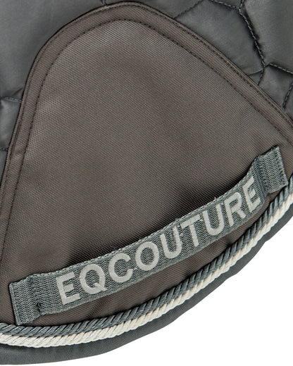 Equestrian luxury quilted grey satin jumping cut saddle pads/numnahs.