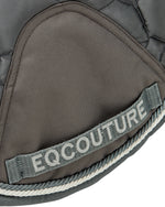 Load image into Gallery viewer, Equestrian luxury quilted grey satin jumping cut saddle pads/numnahs.
