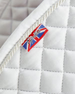 Load image into Gallery viewer, Equestrian white competition quilted jumping saddle pad/numnahs.
