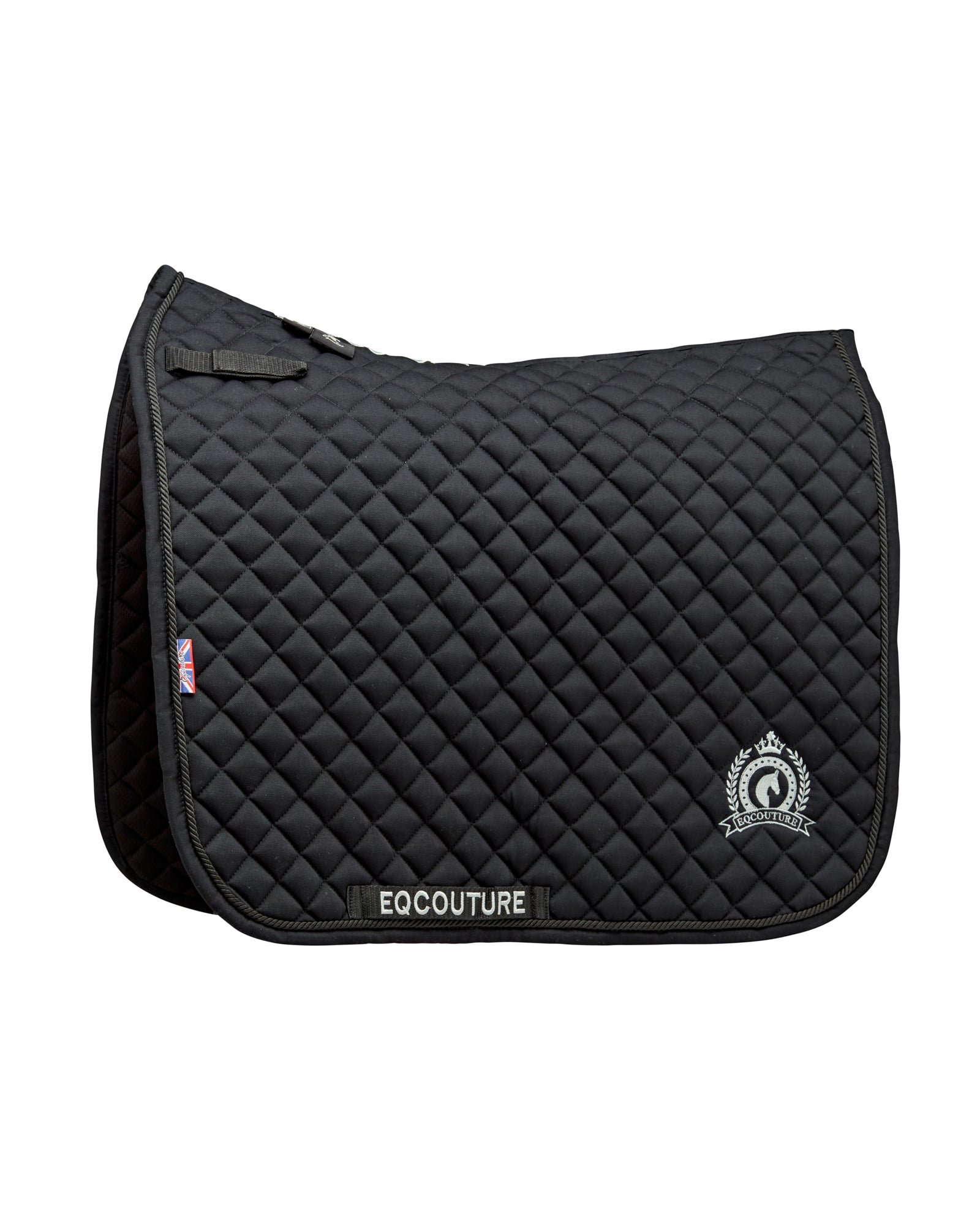 Equestrian black quilted cotton dressage saddle pad/numnahs
