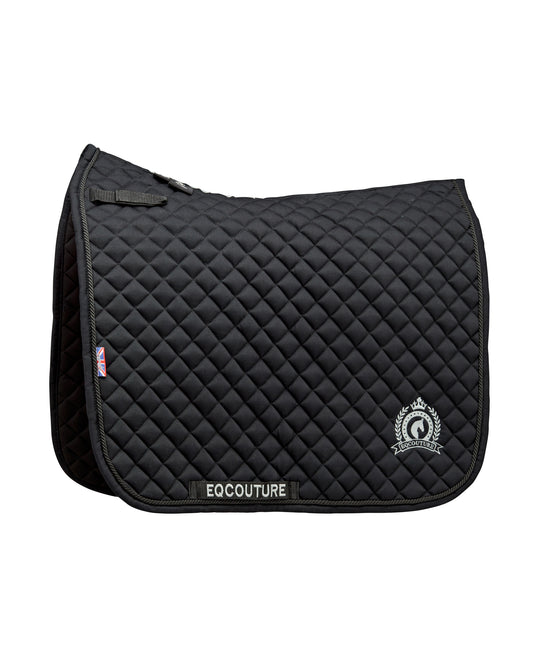 Equestrian black quilted cotton dressage saddle pad/numnahs
