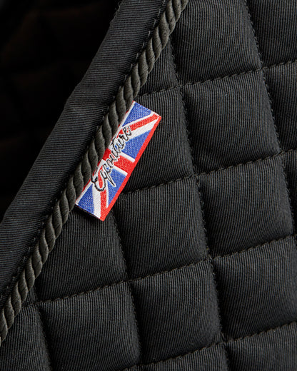 Equestrian black quilted cotton dressage saddle pad/numnahs