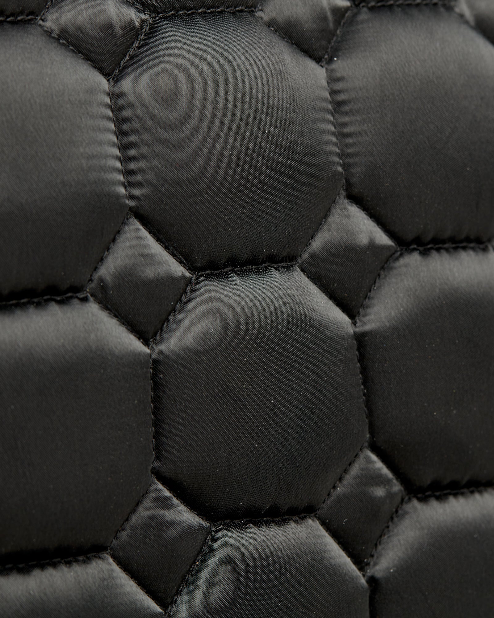 Equestrian luxury quilted black satin dressage cut saddle pads/numnahs.