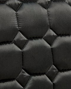 Equestrian luxury quilted black satin jumping cut saddle pads/numnahs.