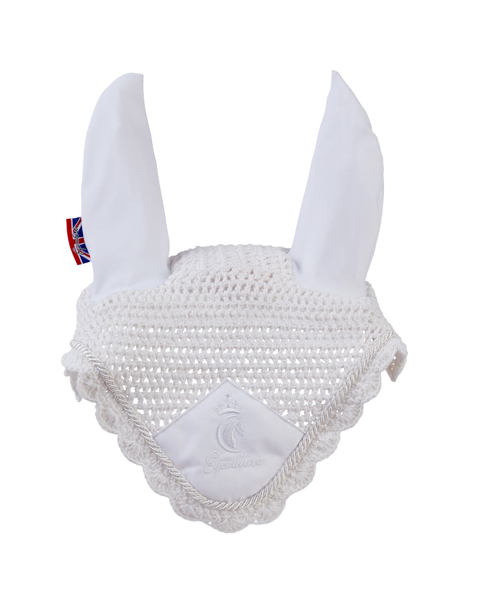Equestrian horse full/cob/pony white competition fly veil/hood/ears.