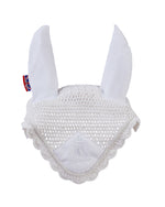Load image into Gallery viewer, Equestrian horse full/cob/pony white competition fly veil/hood/ears.
