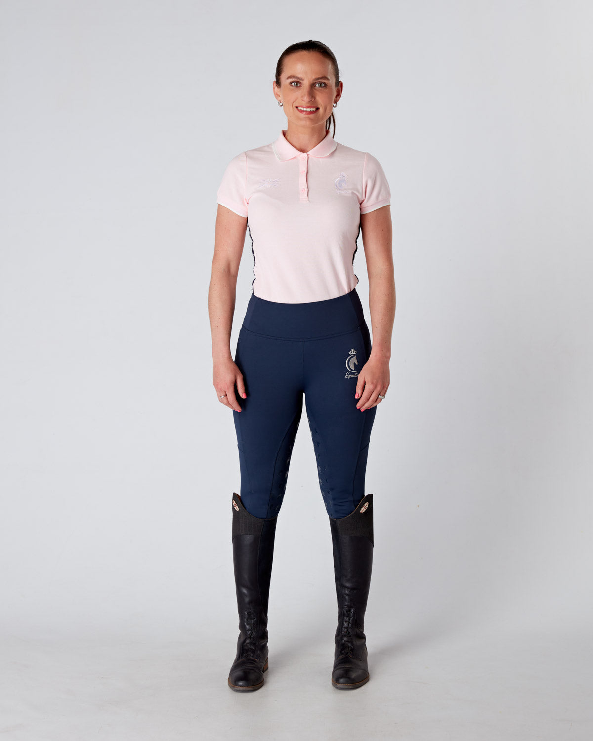 Equestrian pink short sleeve polo top. Tapered, fitted classic polo.