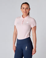 Load image into Gallery viewer, Equestrian pink short sleeve polo top. Tapered, fitted classic polo.
