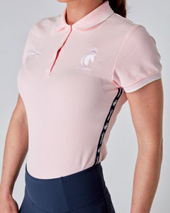 Equestrian pink short sleeve polo top. Tapered, fitted classic polo.