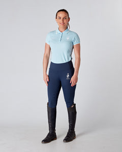 Equestrian blue short sleeve polo top. Tapered, fitted polo.