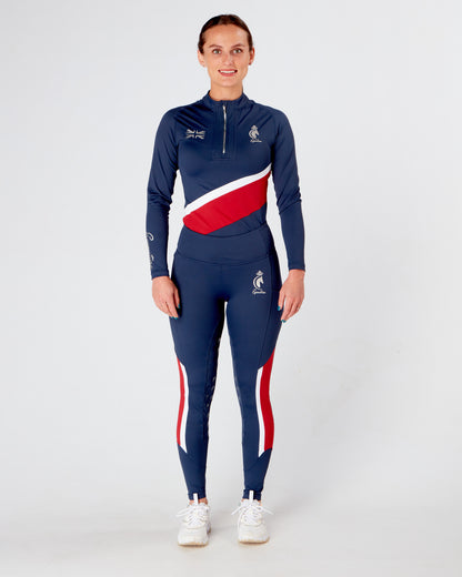 Womens equestrian navy/red long sleeve riding top / base layer / sports riding top- Eqcouture.