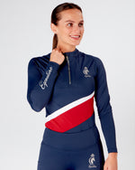 Load image into Gallery viewer, Womens equestrian navy long sleeve riding top / base layer / sports  riding top- Eqcouture. 
