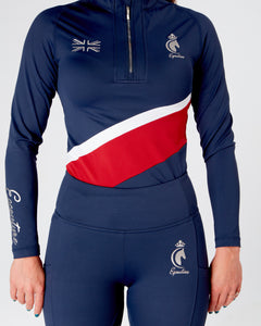 Womens equestrian navy/red long sleeve riding top / base layer / sports riding top- Eqcouture.
