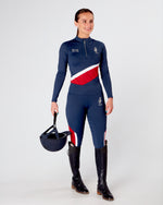 Load image into Gallery viewer, Womens equestrian navy/red long sleeve riding top / base layer / sports riding top- Eqcouture.
