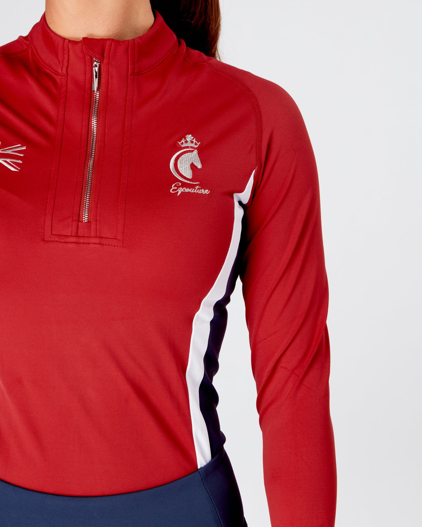 Womens equestrian navy/red long sleeve riding top / base layer / sports riding top- Eqcouture.