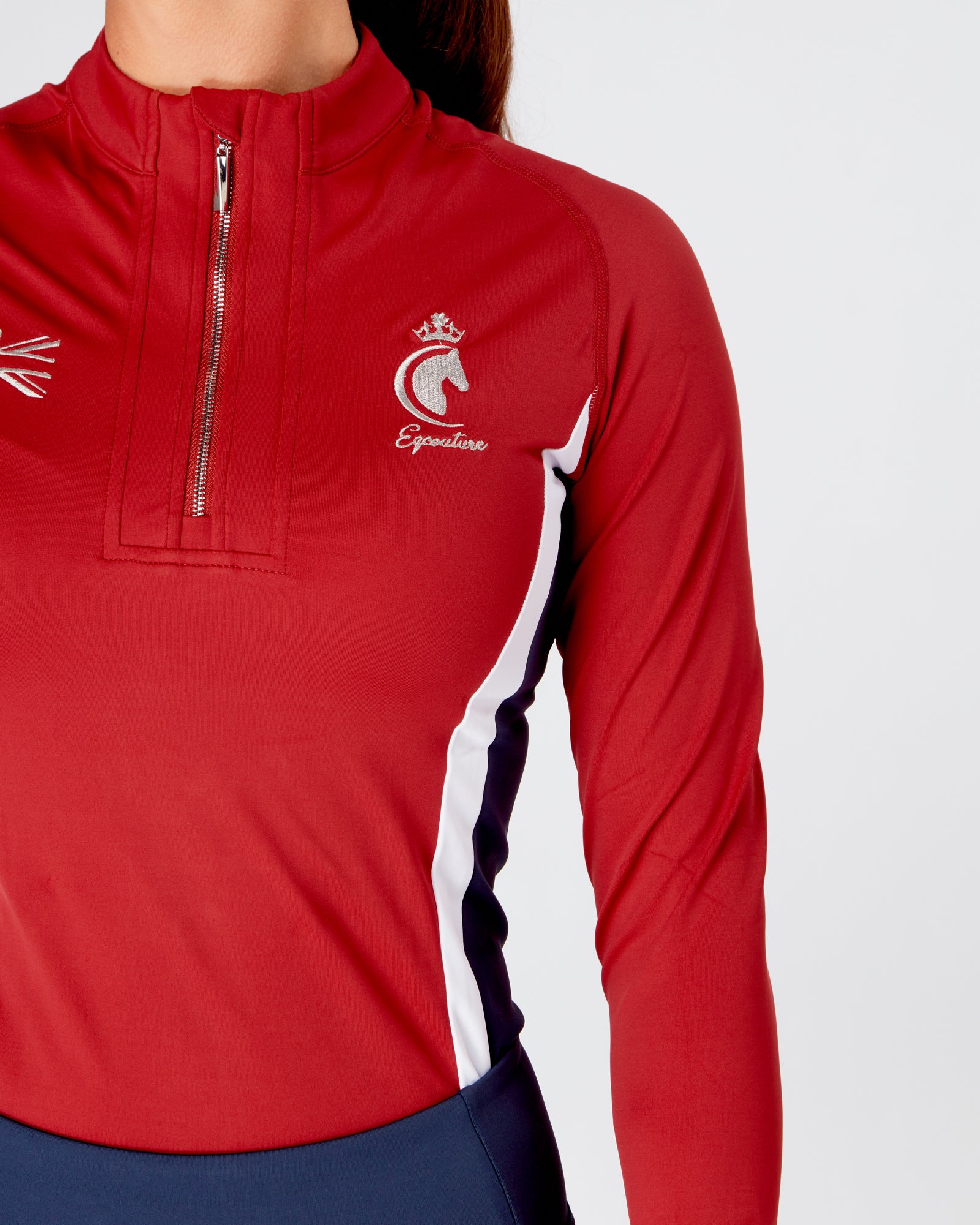 Womens equestrian navy/red long sleeve riding top / base layer / sports riding top- Eqcouture.