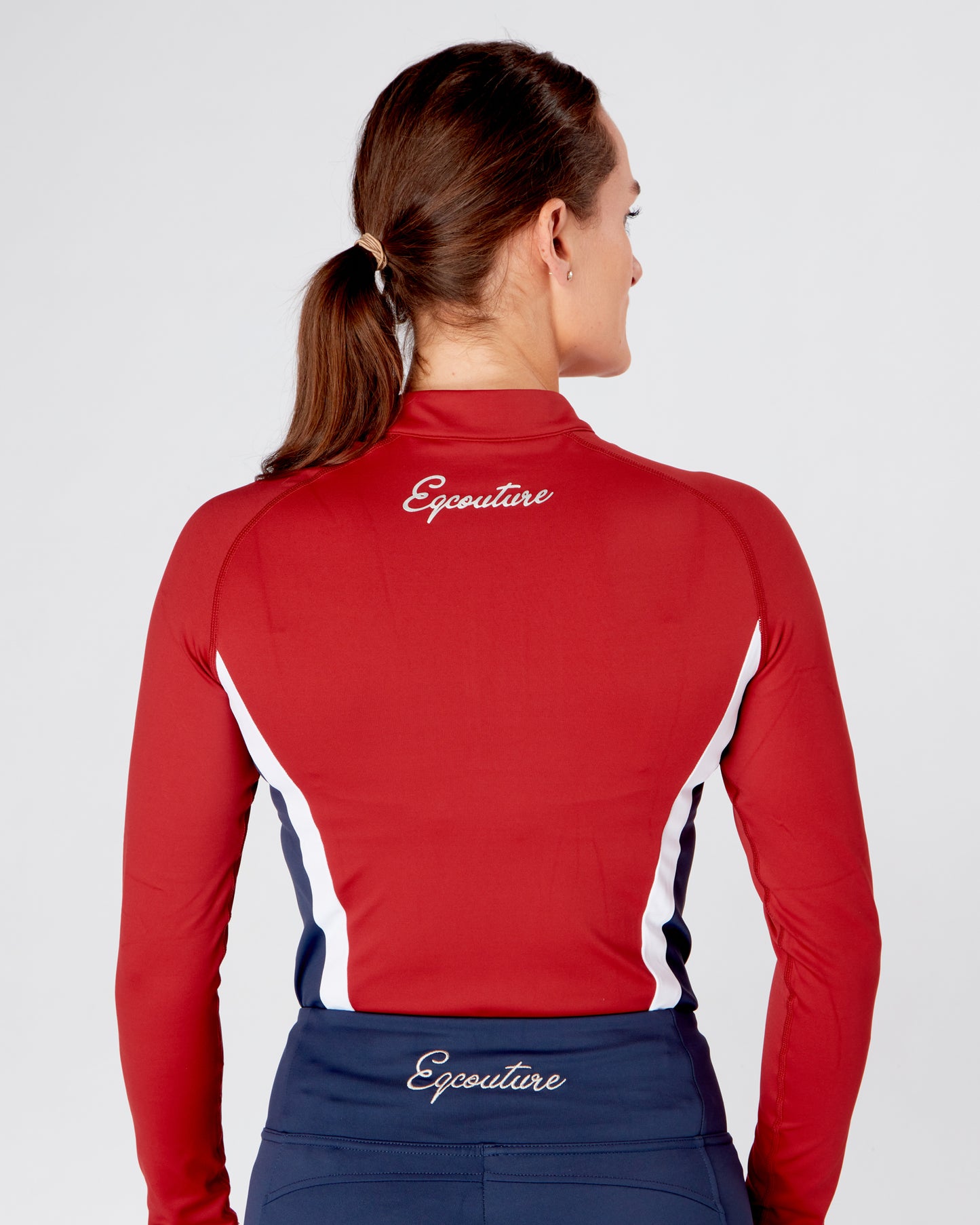 Womens equestrian navy/red long sleeve riding top / base layer / sports riding top- Eqcouture.