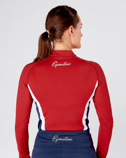 Womens equestrian navy/red long sleeve riding top / base layer / sports riding top- Eqcouture.