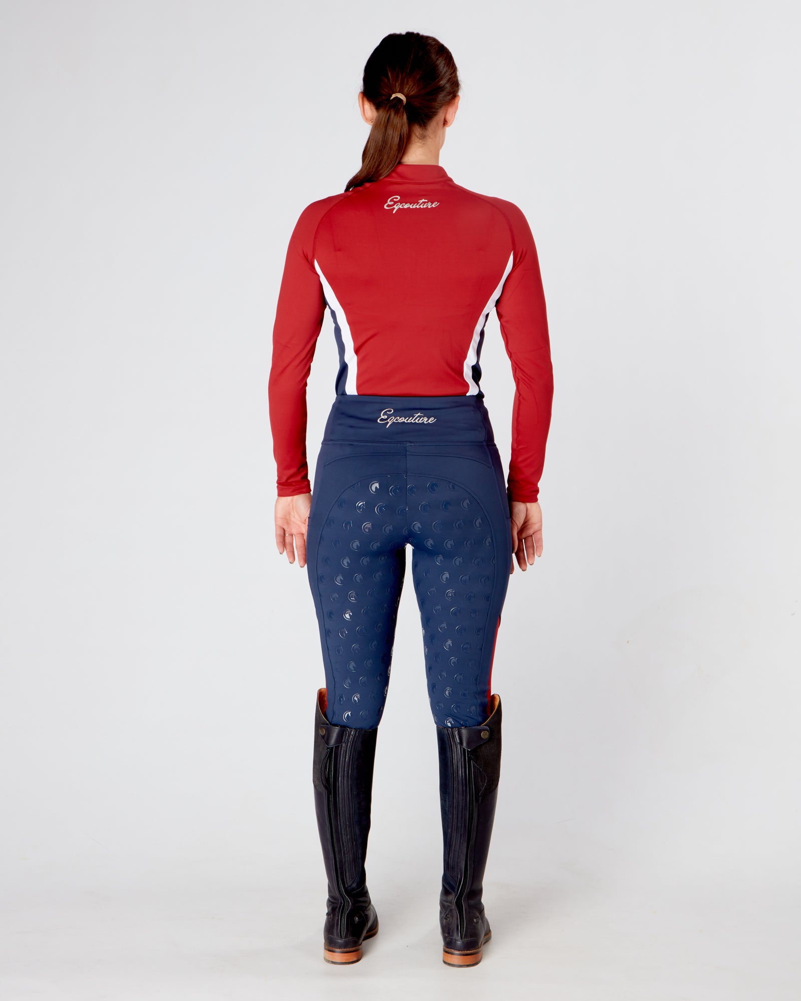 Womens equestrian navy/red long sleeve riding top / base layer / sports riding top- Eqcouture.