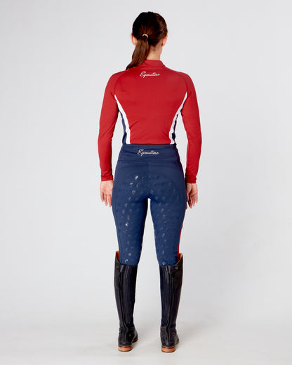 Womens equestrian navy/red long sleeve riding top / base layer / sports riding top- Eqcouture.