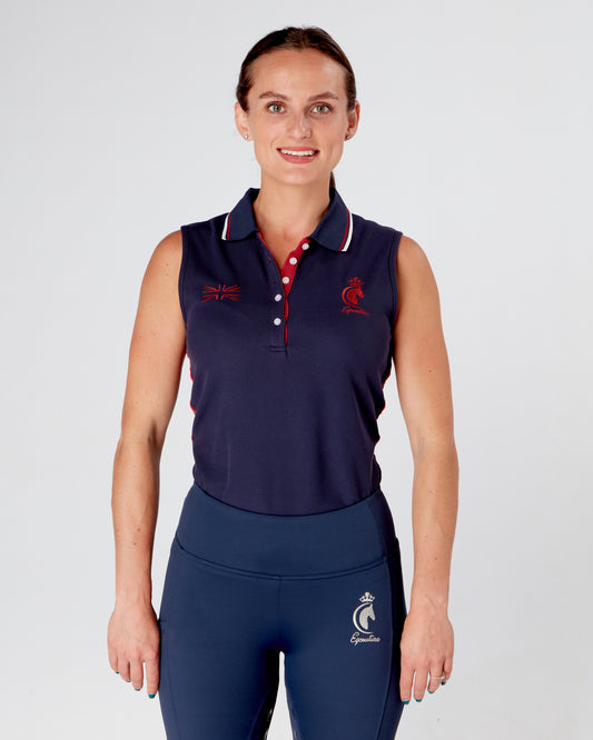 TEAM Women's Equestrian Polo Shirt Sleeveless NAVY