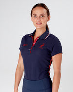 Load image into Gallery viewer,  Womens equestrian navy short sleeve polo shirt. 
