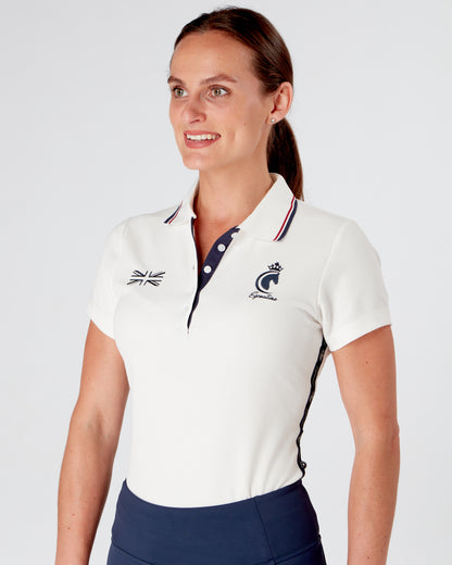 TEAM Women's Equestrian Polo Shirt Short Sleeve- WHITE