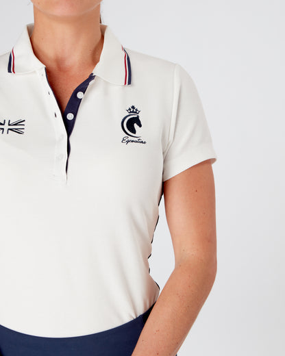 TEAM Women's Equestrian Polo Shirt Short Sleeve- WHITE