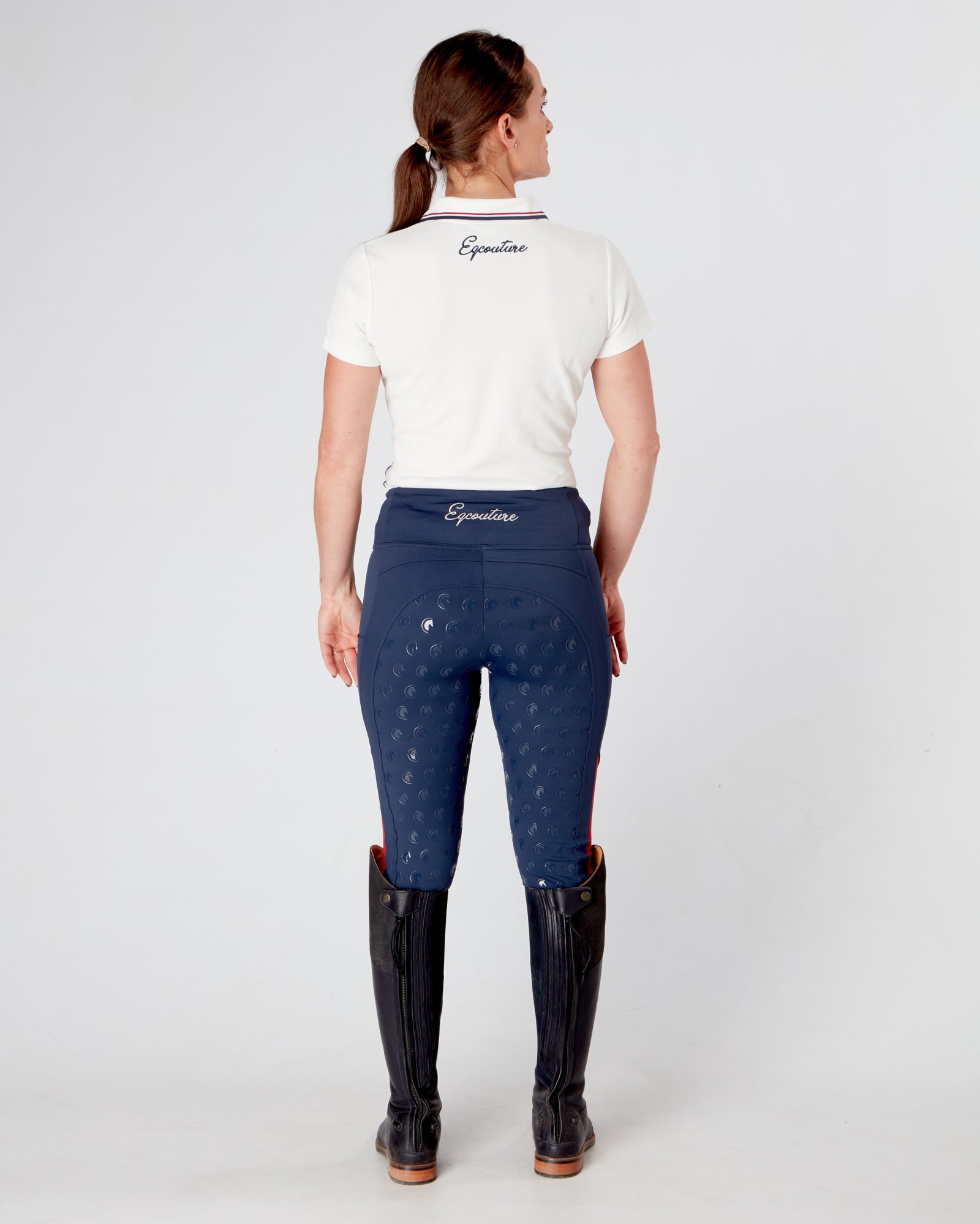 TEAM Women's Equestrian Polo Shirt Short Sleeve- WHITE