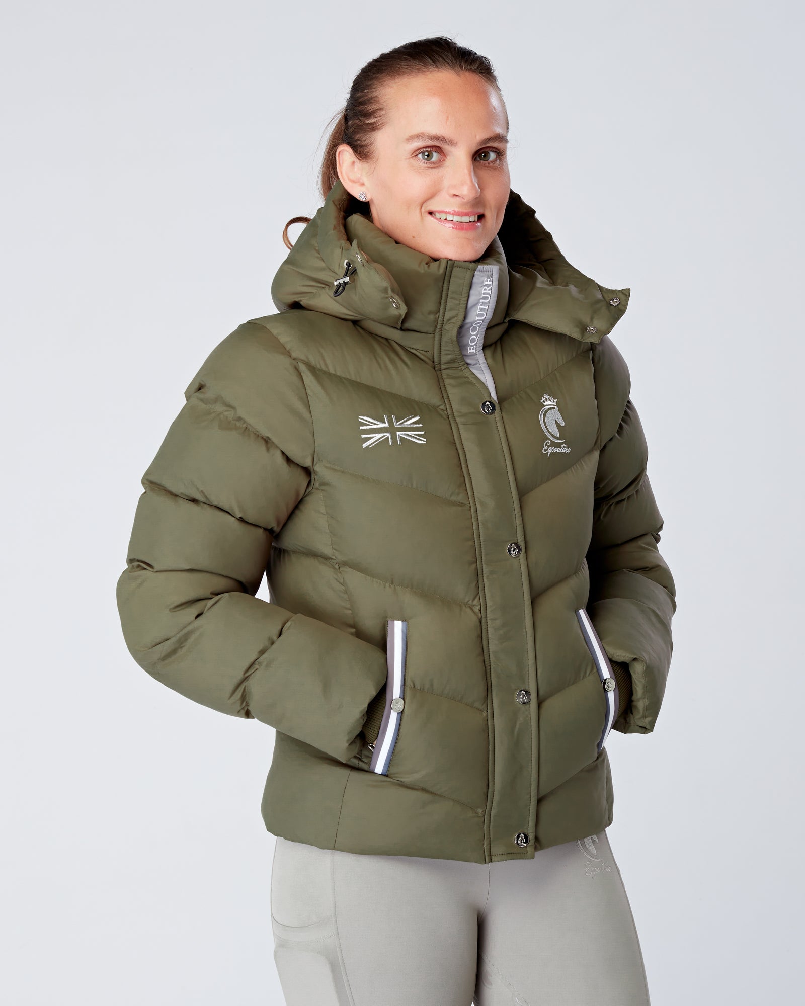 Short Green Puffer Coat Equestrian Riding Jacket - Detachable Hood ...