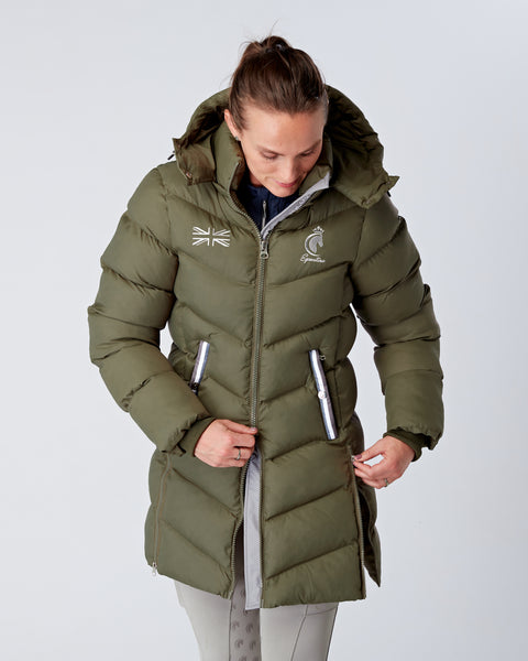 Long Green Puffer Coat / Equestrian Riding Jacket - Detachable Hood ...