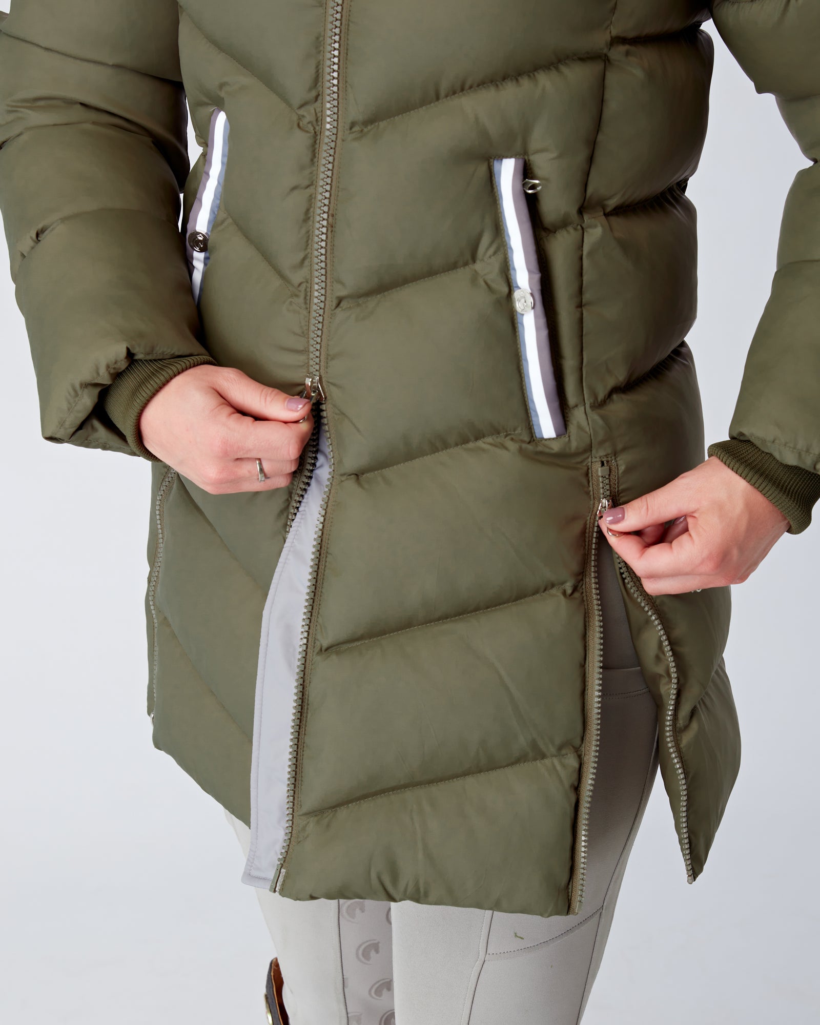 Exclusive Long Olive Green Puffer Coat / Exclusive Long Puffer Jacket - Detachable Hood