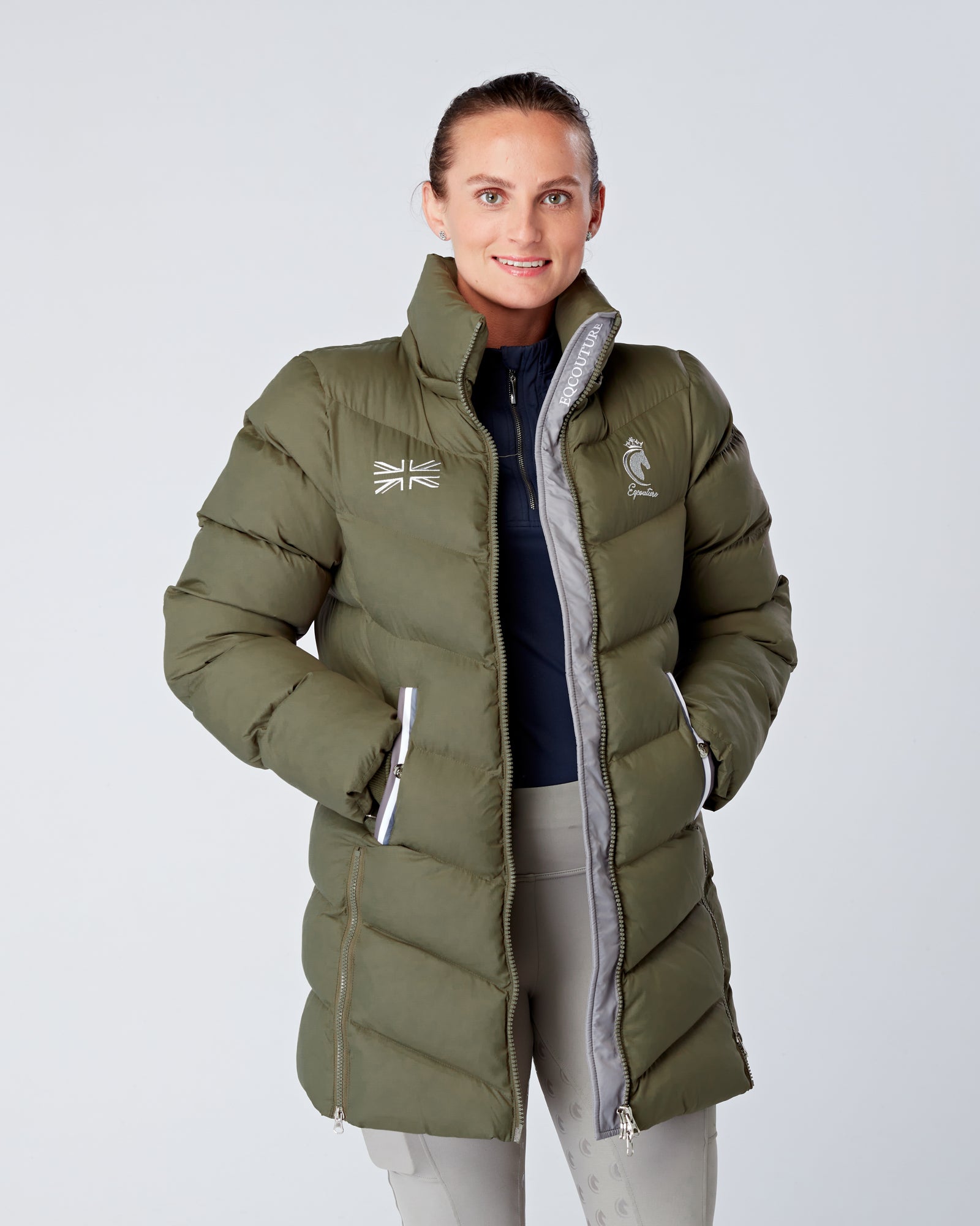Long Green Puffer Coat / Equestrian Riding Jacket - Detachable Hood ...