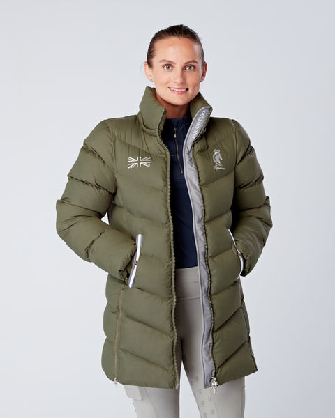 Long Green Puffer Coat Equestrian Riding Jacket Detachable Hood Eqcouture