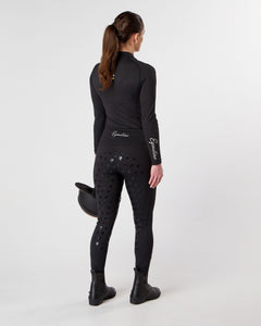Horse Riding Leggings tights with phone pockets & full seat grip - black - Eqcouture