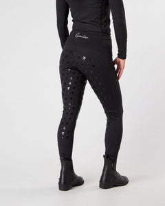 winter Horse Riding Leggings tights with phone pockets & full seat grip - black - Eqcouture