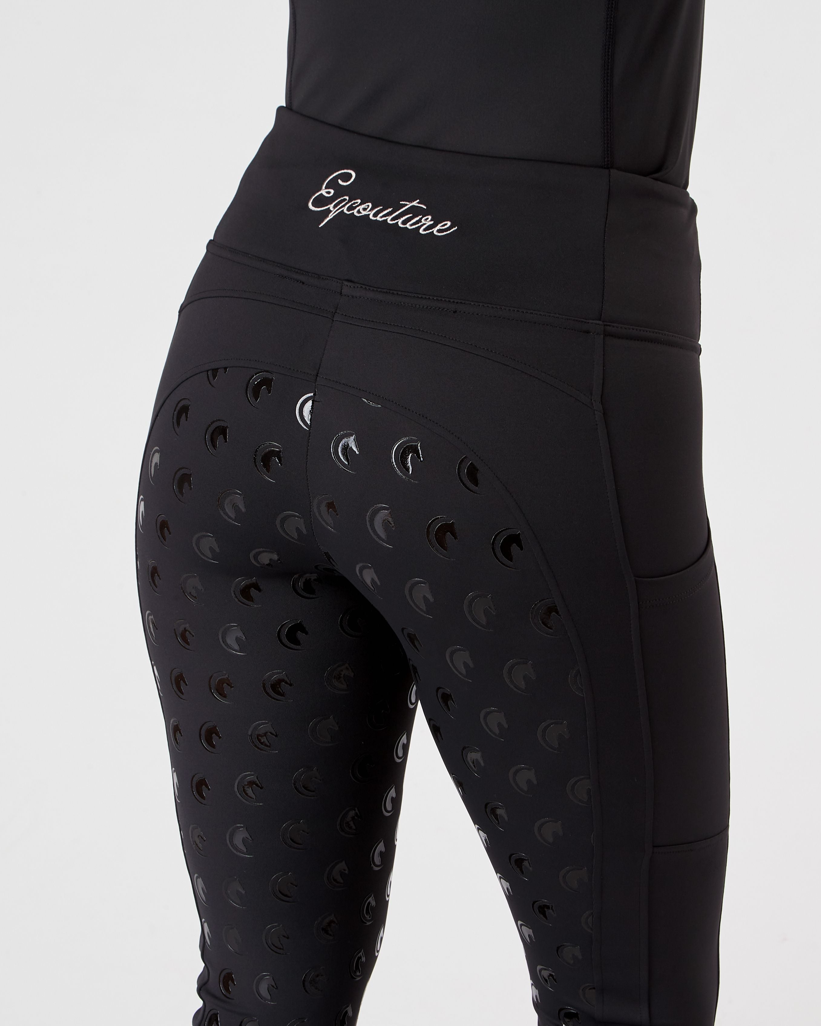 WINTER Thermal Black Riding Leggings / Tights with Phone Pockets - WATER RESISTANT