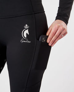 Horse Riding Leggings tights with phone pockets & full seat grip - black - Eqcouture