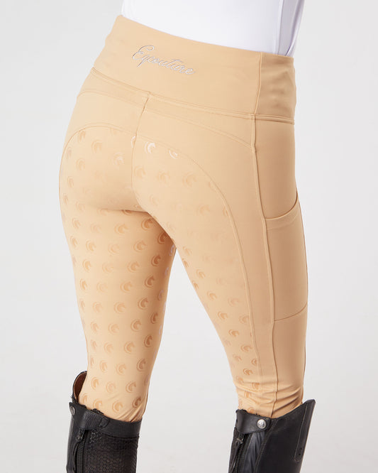Horse Riding Leggings tights with phone pockets & full seat grip - competition beige - Eqcouture