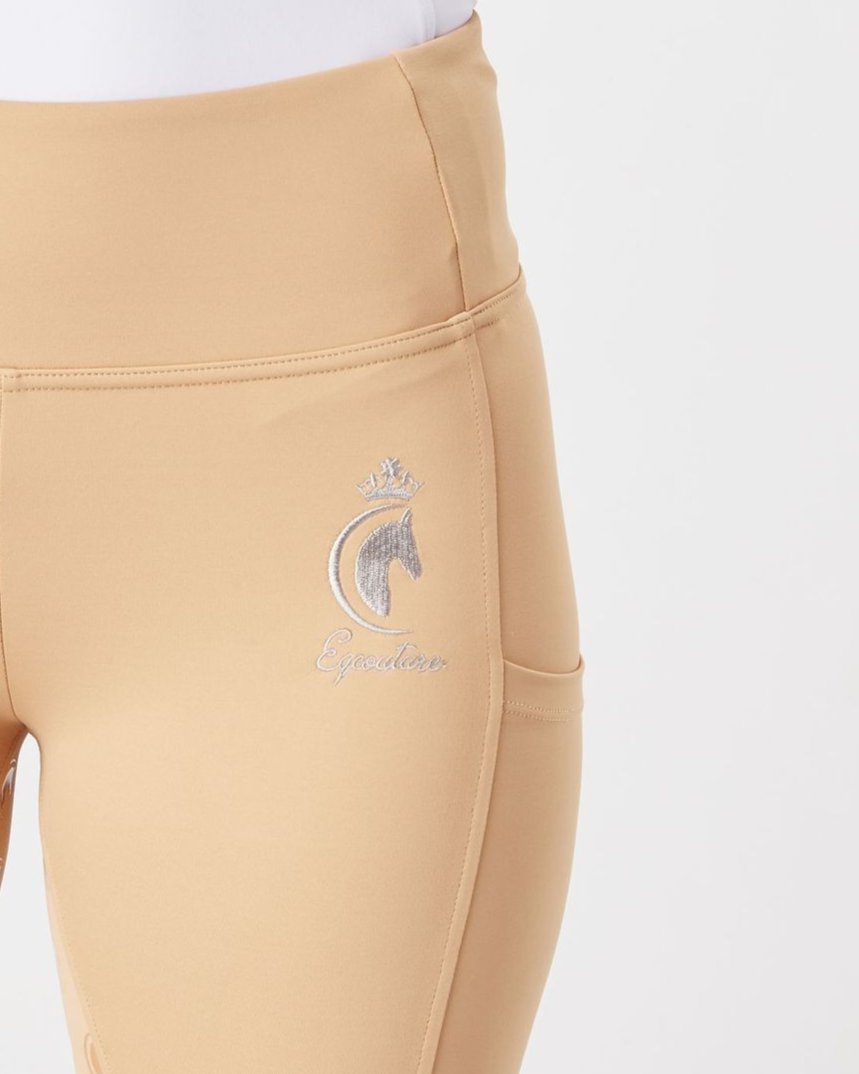 Horse Riding Leggings tights with phone pockets & full seat grip - competition beige - Eqcouture