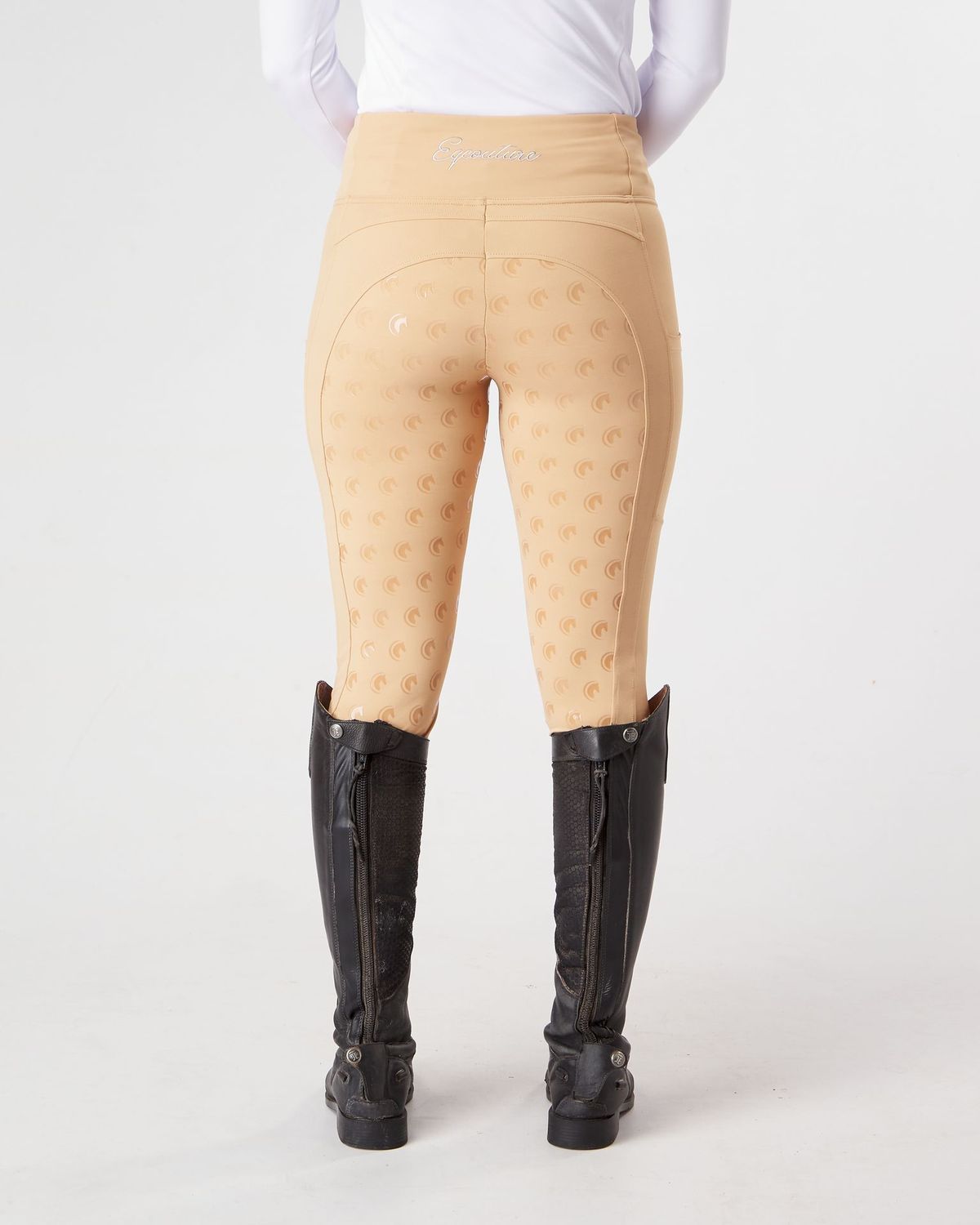 Horse Riding Leggings tights with phone pockets & full seat grip - competition beige - Eqcouture