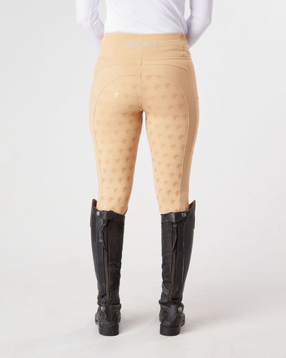 Horse Riding Leggings tights with phone pockets & full seat grip - competition beige - Eqcouture