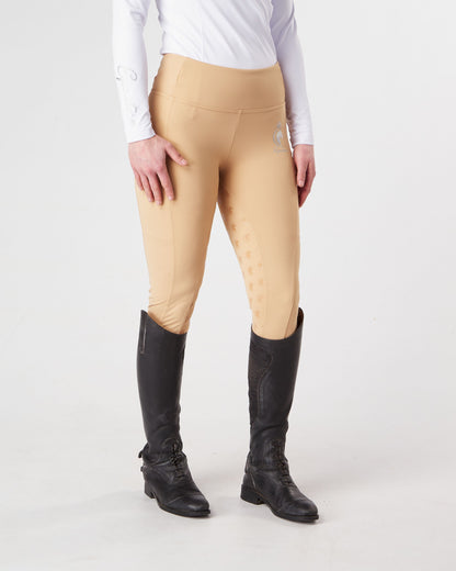 Horse Riding Leggings tights with phone pockets & full seat grip - competition beige - Eqcouture