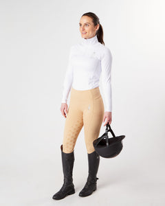 Horse Riding Leggings tights with phone pockets & full seat grip - competition beige - Eqcouture