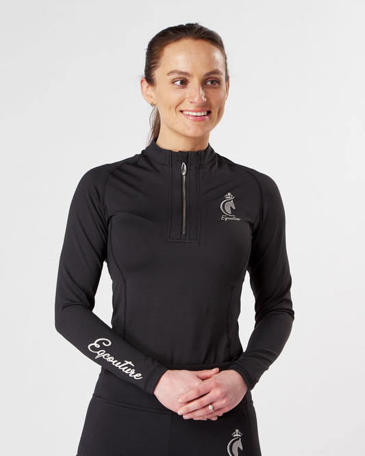 black long sleeve technical equestrian base layer / sports horse riding top