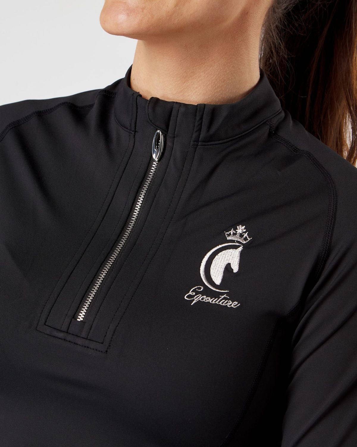 black long sleeve technical equestrian base layer / sports horse riding top
