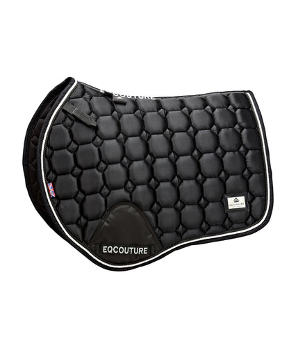 Equestrian luxury quilted black satin jumping cut saddle pads/numnahs.