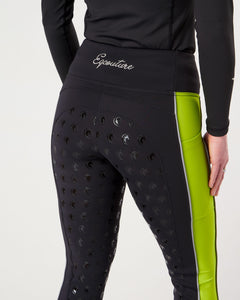 Horse Riding Leggings tights with phone pockets - black hi vis reflective- Eqcouture